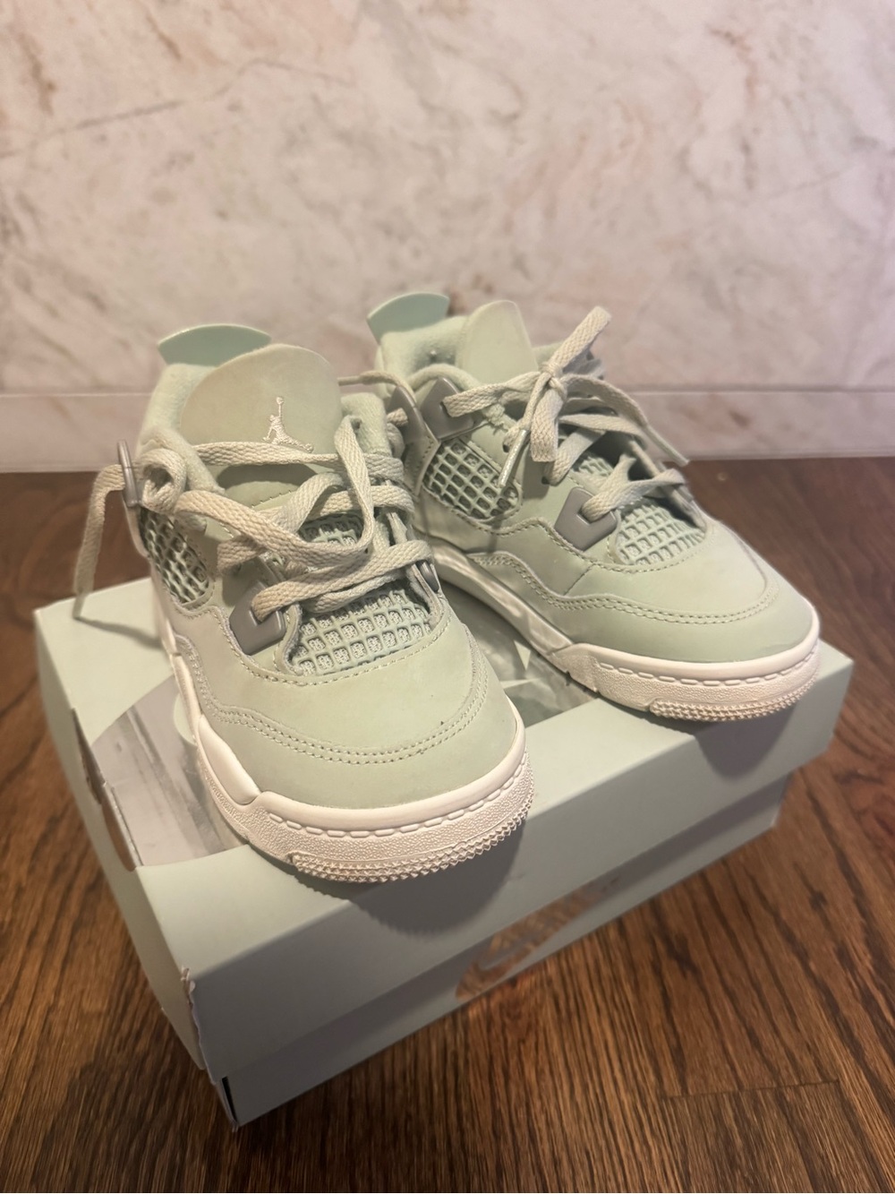 Jordan Kids Mint Green Retro 4 Low Sneakers